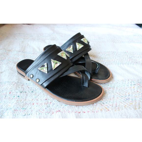 Freda Salvador Black Swarovski Crystal Jeweled Leather Slides Sandals Size 8 - Picture 1 of 6